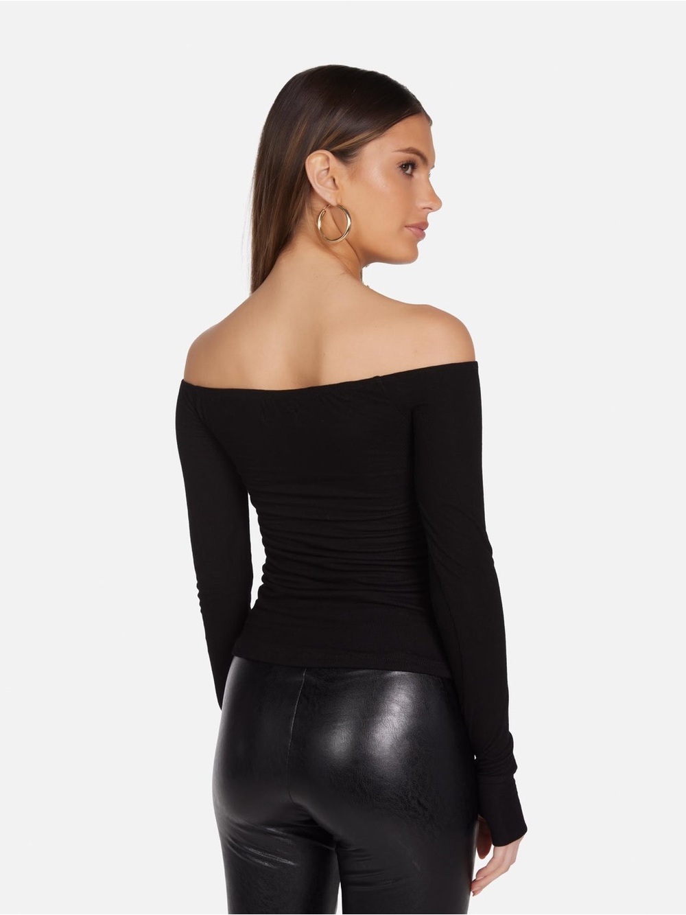 Michael Lauren Laney Off the Shoulder Black Ribbed Top Small Ribbed Stretchy - Picture 4 of 12